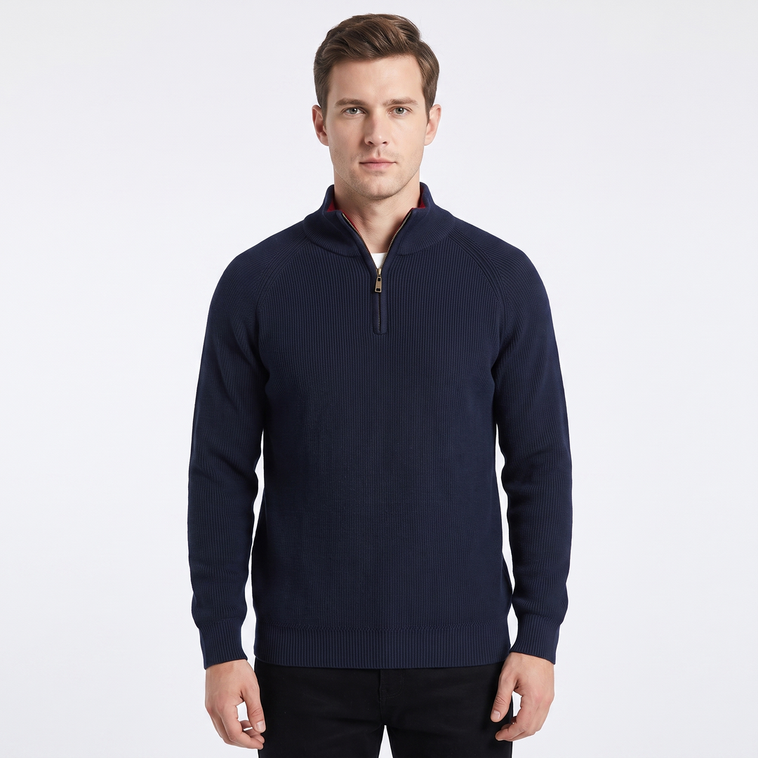 Men's Quarter Zip Sweater Cotton Knit Stand Collar Pullover