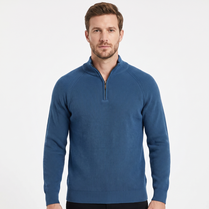 Men's Quarter Zip Sweater Cotton Knit Stand Collar Pullover