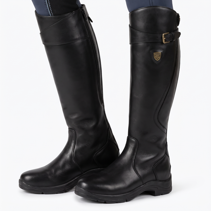 Women's Leather Riding Boots Knee High Buckle Strap Equestrian Boots