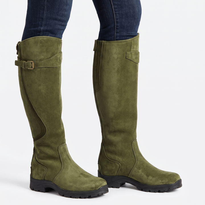 Women's Leather Riding Boots Knee High Buckle Strap Equestrian Boots
