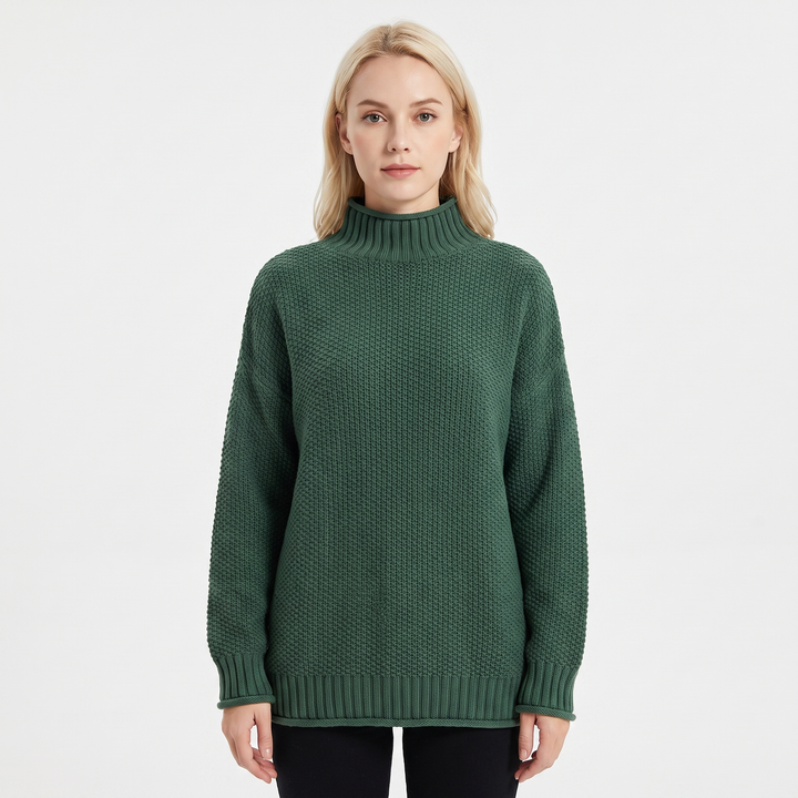 Women's Textured Knit Sweater Oversized Mock Neck Pullover