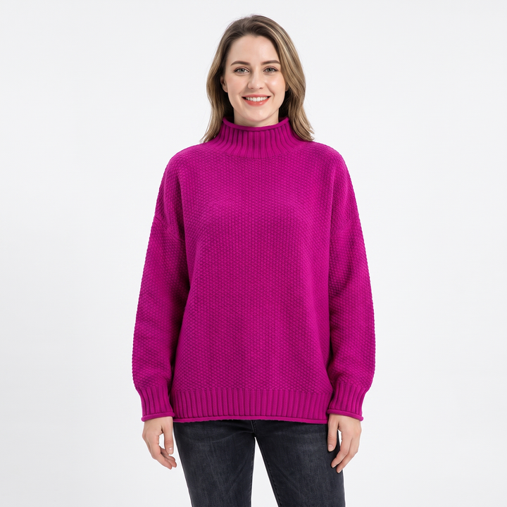 Women's Textured Knit Sweater Oversized Mock Neck Pullover