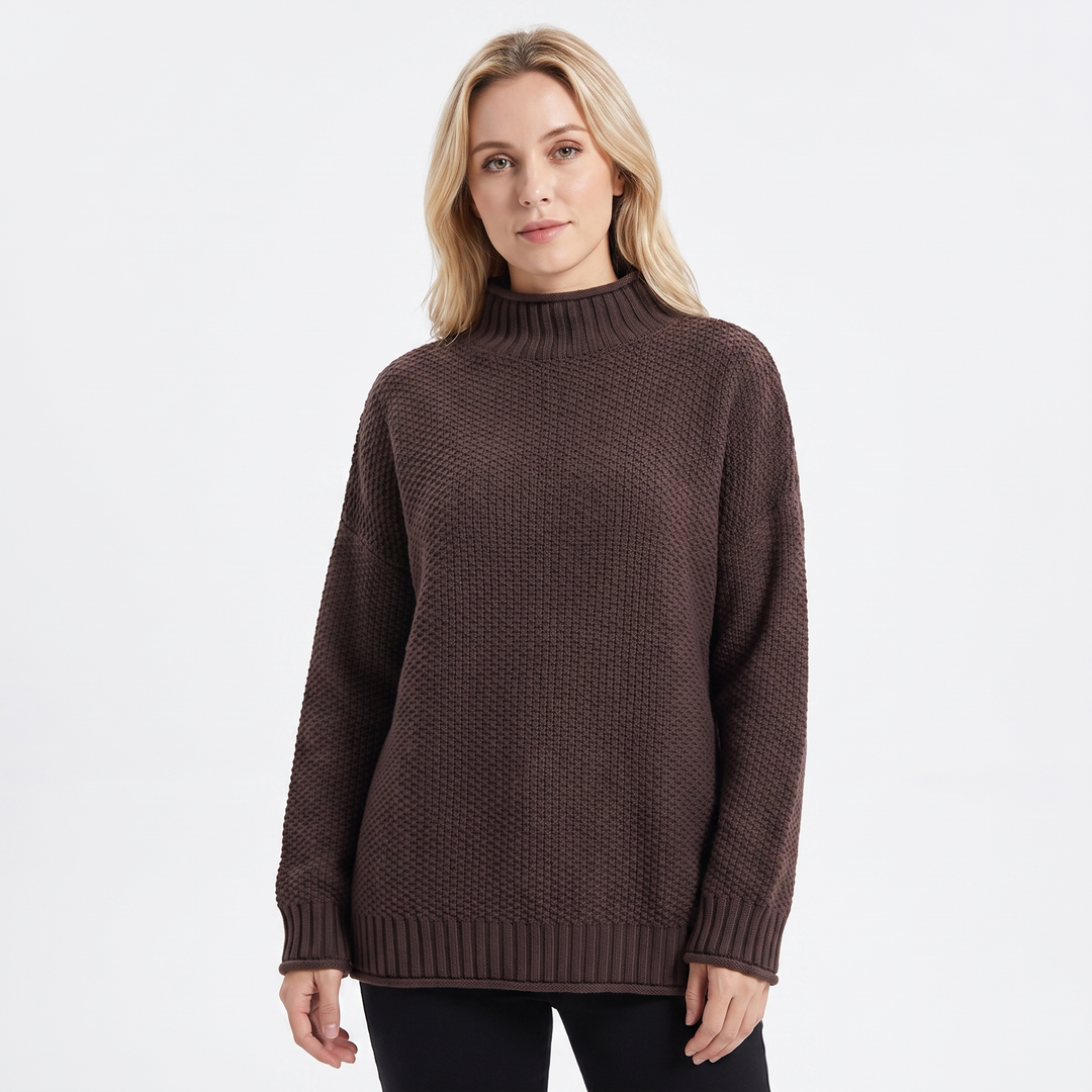 Women's Textured Knit Sweater Oversized Mock Neck Pullover