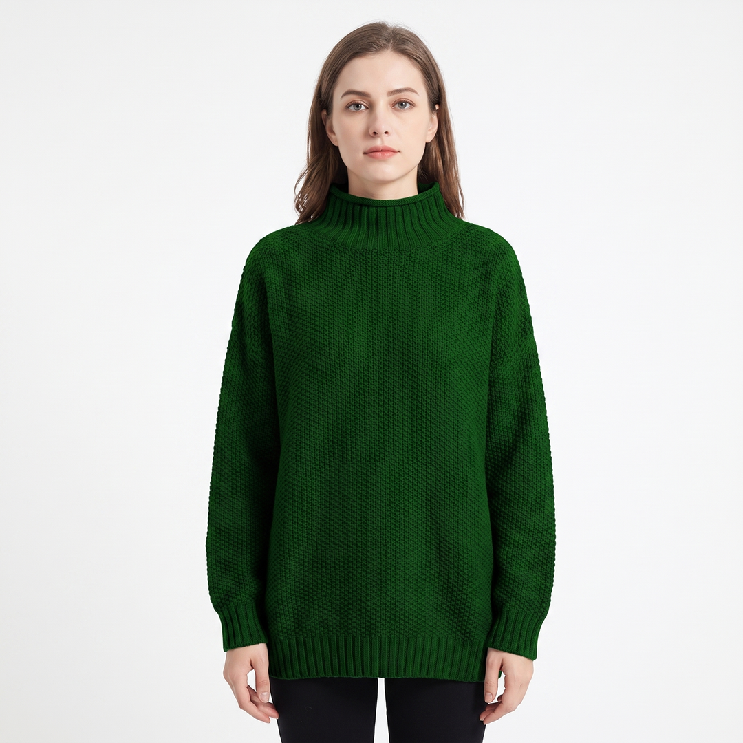 Women's Textured Knit Sweater Oversized Mock Neck Pullover