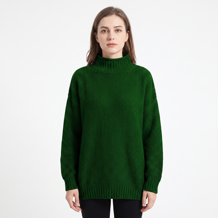 Women's Textured Knit Sweater Oversized Mock Neck Pullover