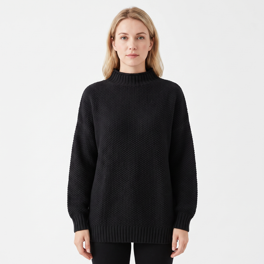 Women's Textured Knit Sweater Oversized Mock Neck Pullover