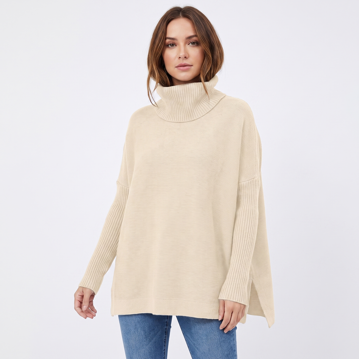 Women's Oversized Turtleneck Sweater Long Sleeve Side Slit Tunic