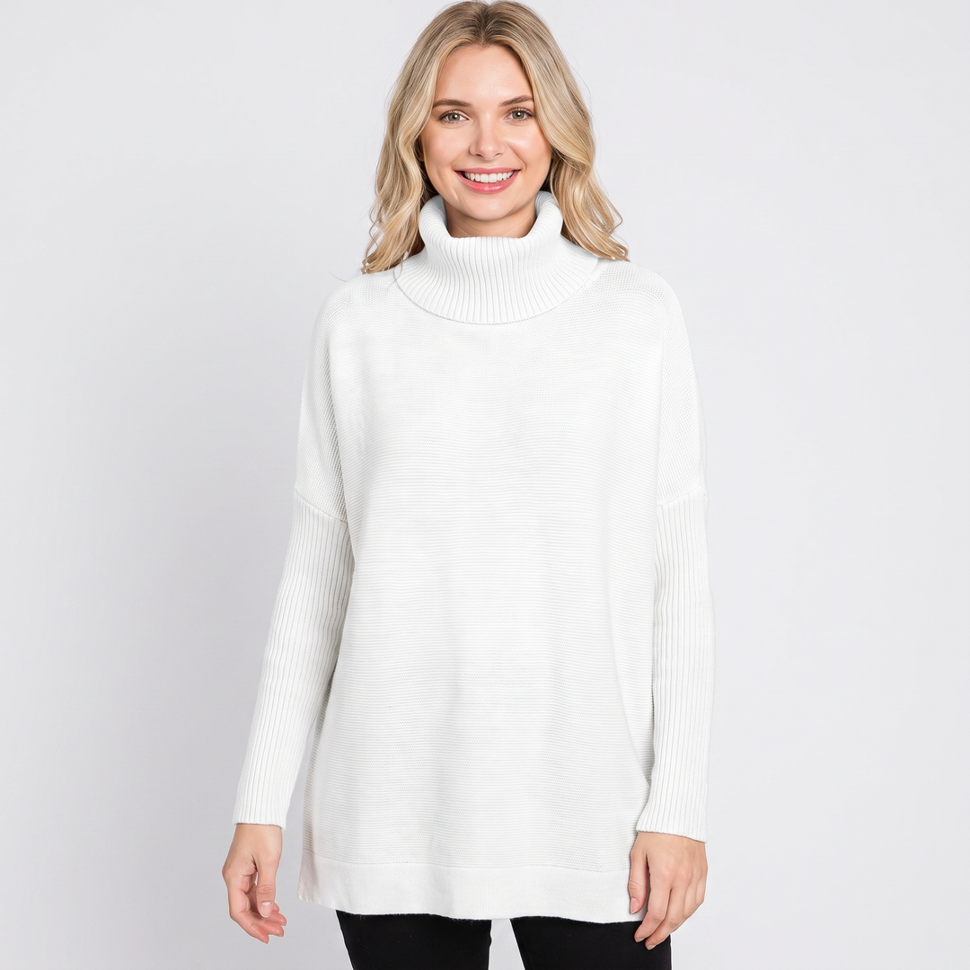 Women's Oversized Turtleneck Sweater Long Sleeve Side Slit Tunic