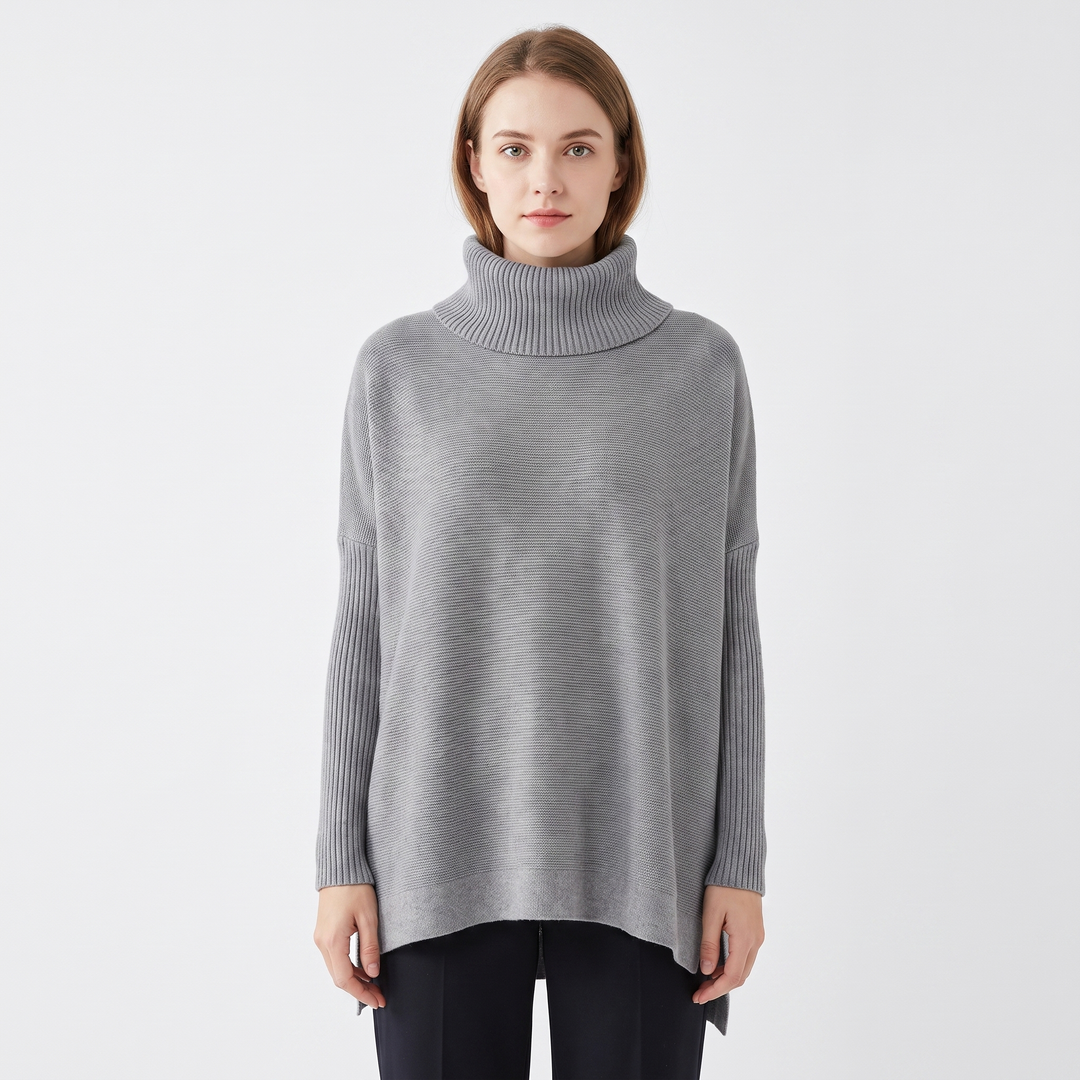 Women's Oversized Turtleneck Sweater Long Sleeve Side Slit Tunic