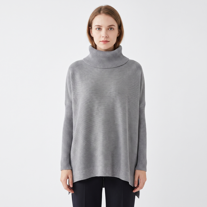 Women's Oversized Turtleneck Sweater Long Sleeve Side Slit Tunic