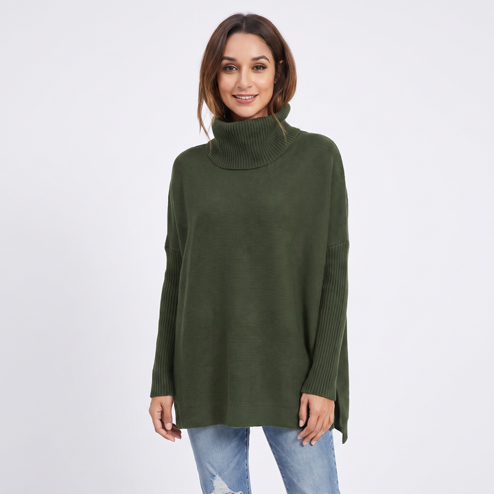 Women's Oversized Turtleneck Sweater Long Sleeve Side Slit Tunic