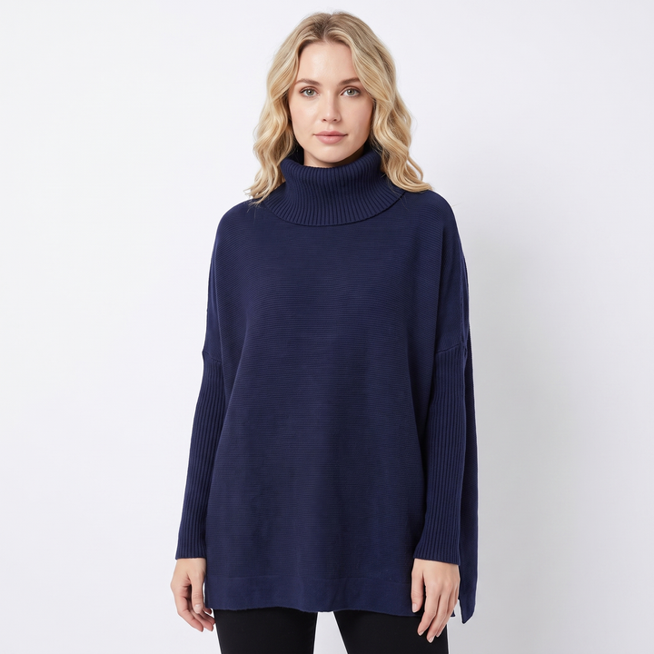 Women's Oversized Turtleneck Sweater Long Sleeve Side Slit Tunic