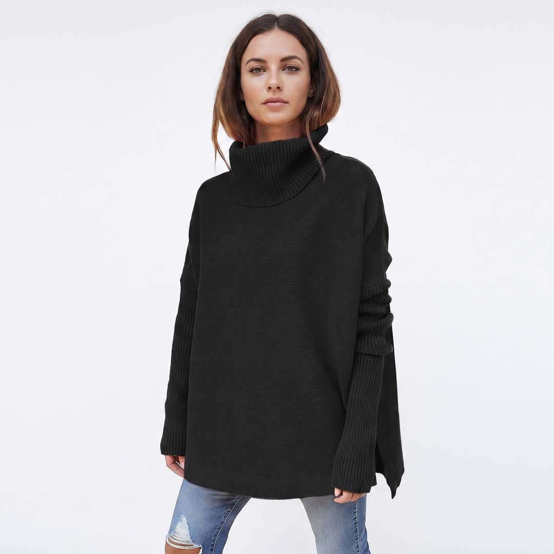 Women's Oversized Turtleneck Sweater Long Sleeve Side Slit Tunic