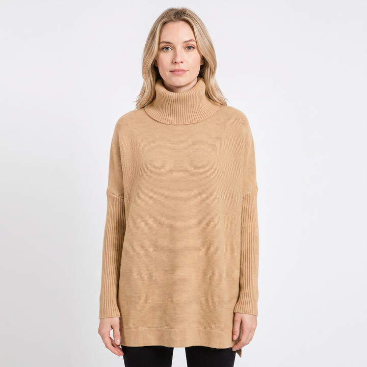 Women's Oversized Turtleneck Sweater Long Sleeve Side Slit Tunic
