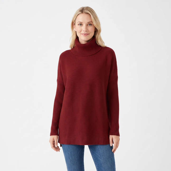 Women's Oversized Turtleneck Sweater Long Sleeve Side Slit Tunic