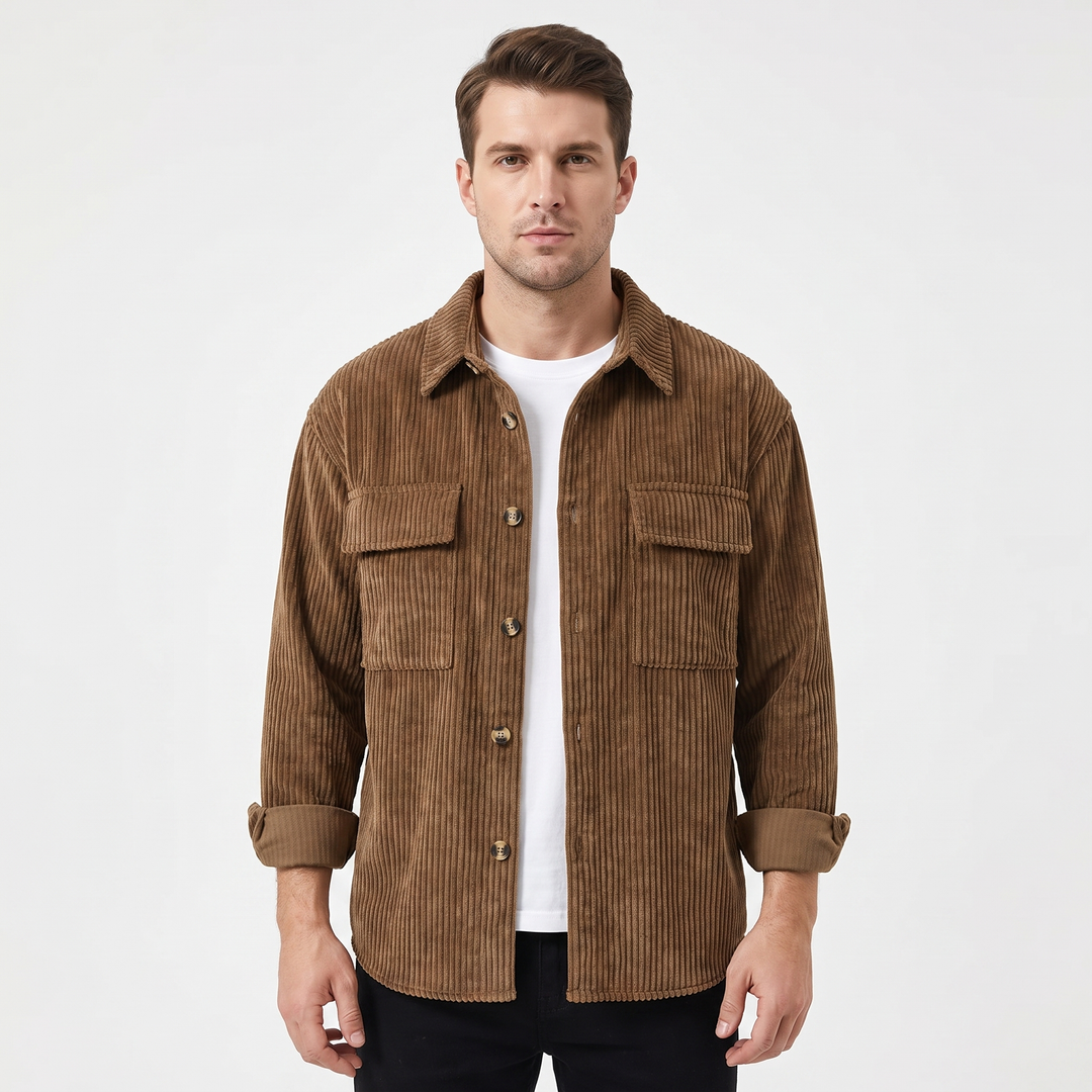 Men's Corduroy Overshirt Button Front Jacket With Chest Pockets
