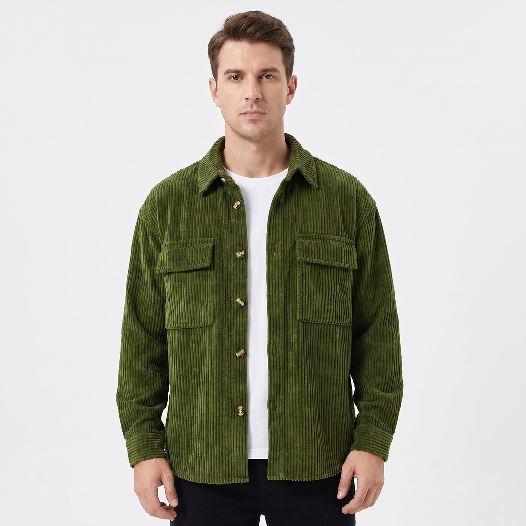 Men's Corduroy Overshirt Button Front Jacket With Chest Pockets