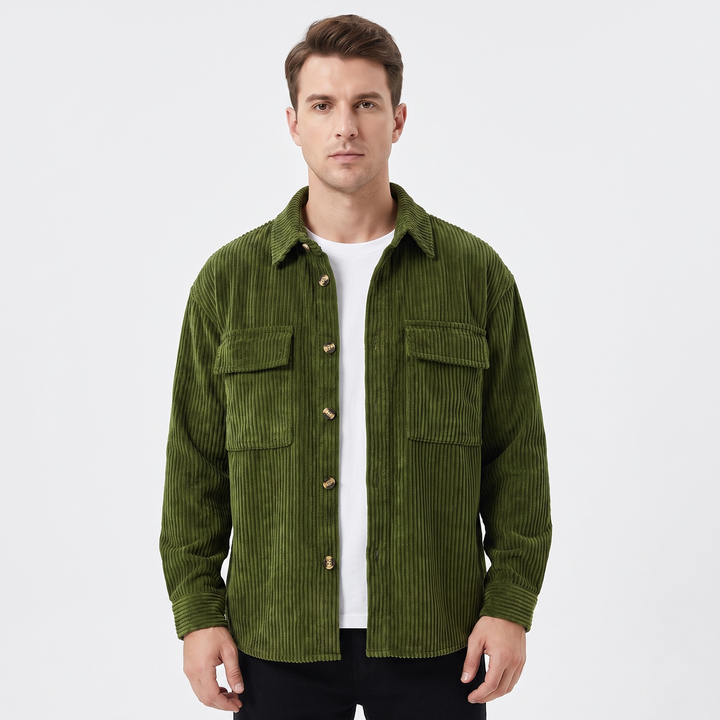 Men's Corduroy Overshirt Button Front Jacket With Chest Pockets