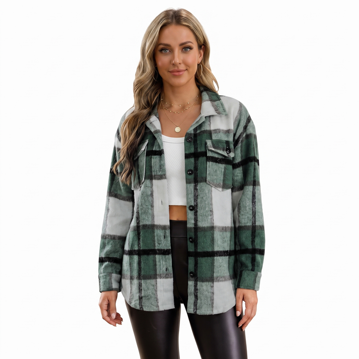Women's Plaid Shacket Oversized Button Front Flannel Jacket