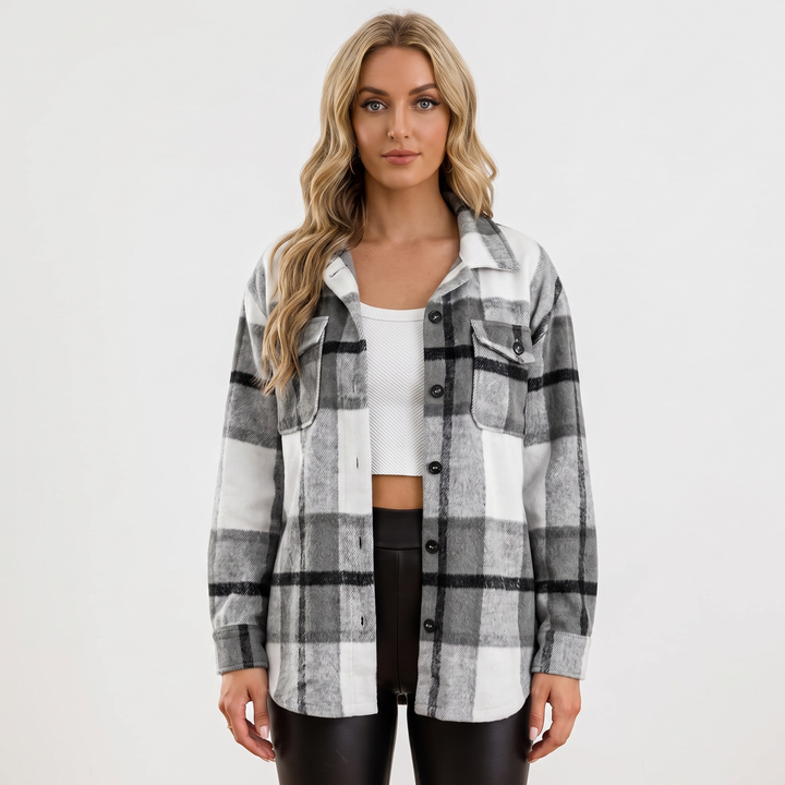 Women's Plaid Shacket Oversized Button Front Flannel Jacket