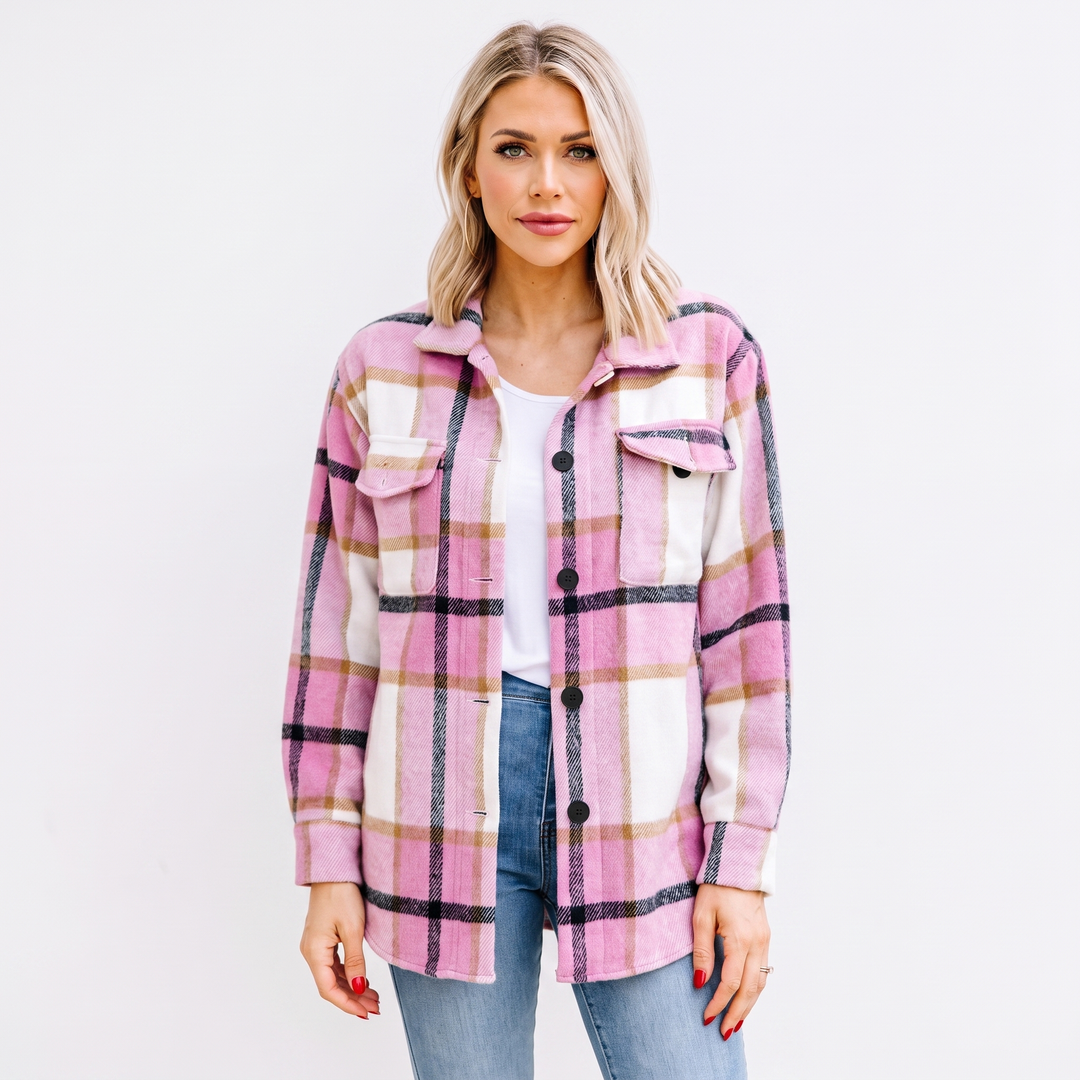 Women's Plaid Shacket Oversized Button Front Flannel Jacket