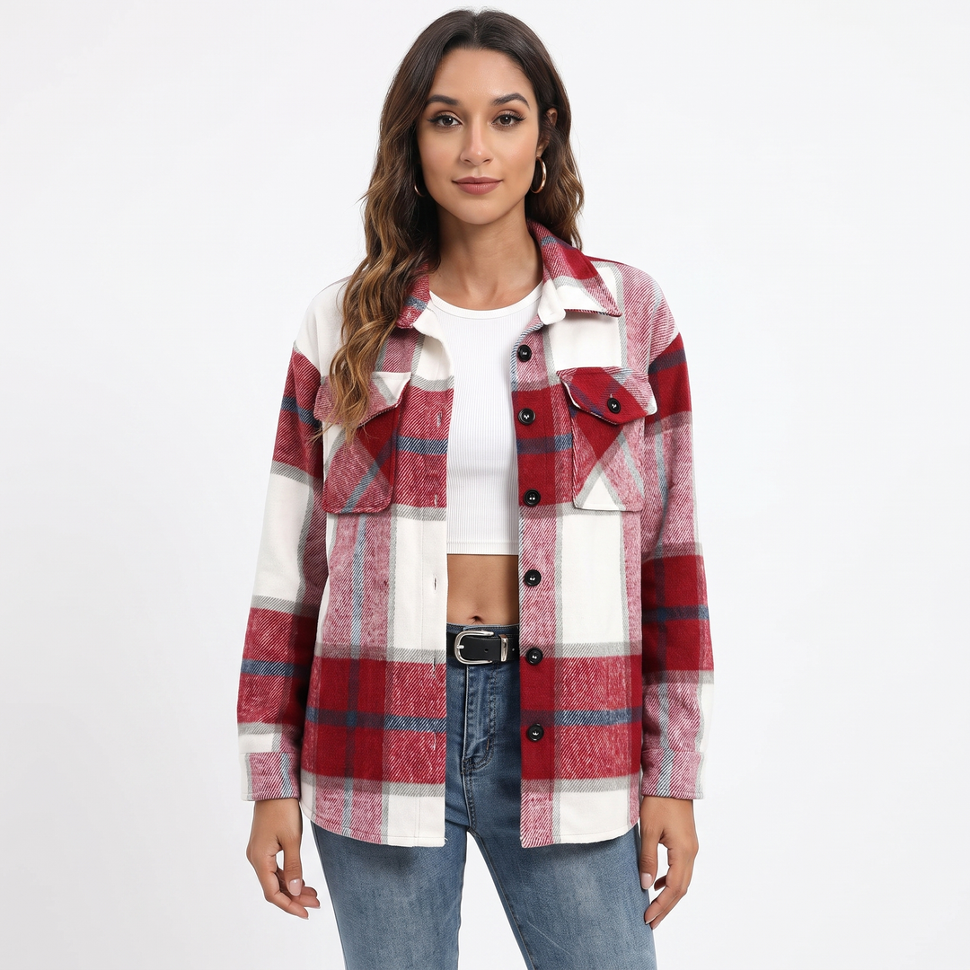 Women's Plaid Shacket Oversized Button Front Flannel Jacket