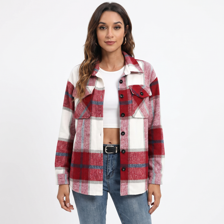 Women's Plaid Shacket Oversized Button Front Flannel Jacket