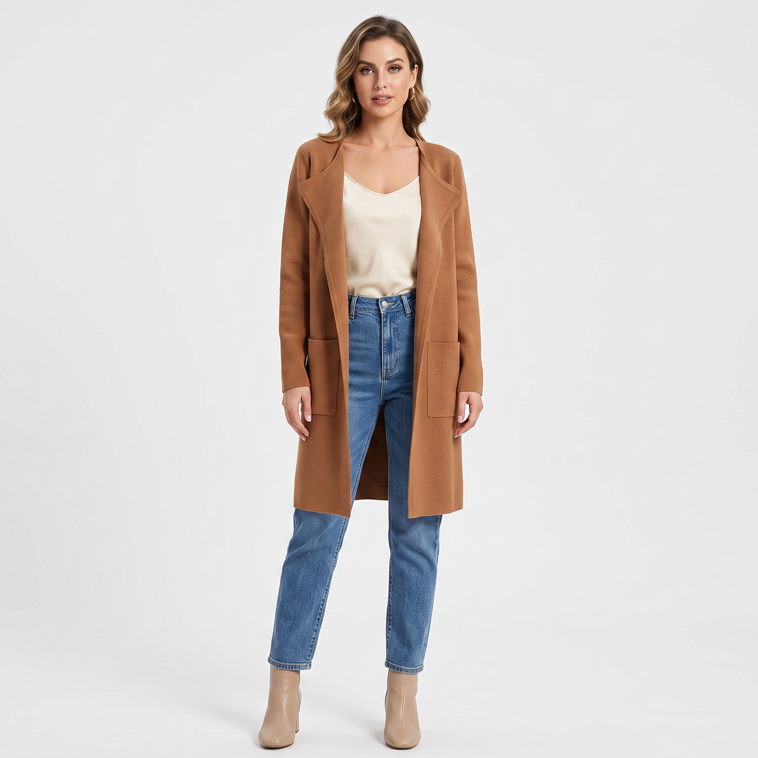 Women's Longline Open Front Cardigan Knit Coat With Pockets