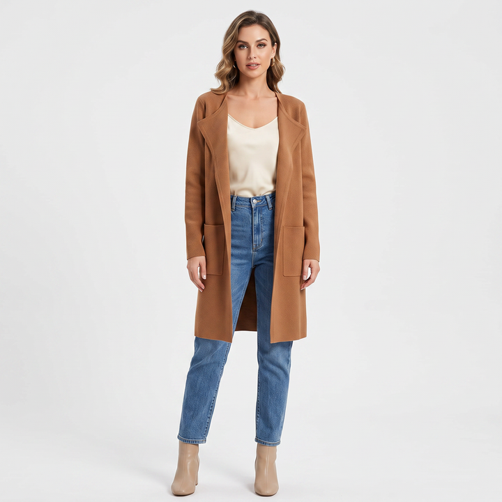 Women's Longline Open Front Cardigan Knit Coat With Pockets