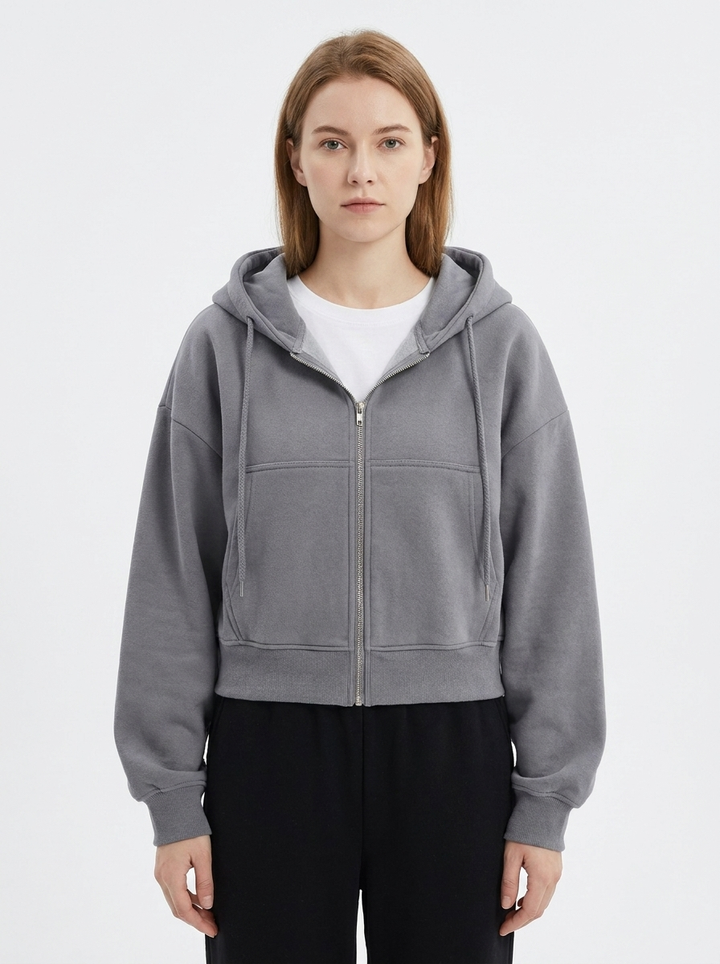 Women's Zip-Up Hoodie Cropped Oversized Fleece Sweatshirt
