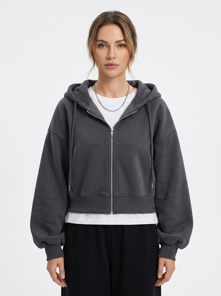 Women's Zip-Up Hoodie Cropped Oversized Fleece Sweatshirt