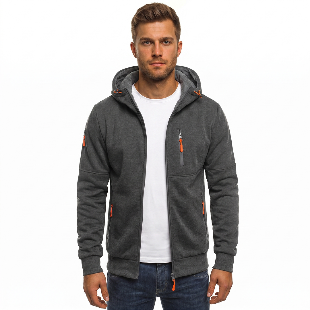 Men's Zip Up Hoodie Multi Pocket Fleece Athletic Sweatshirt Jacket