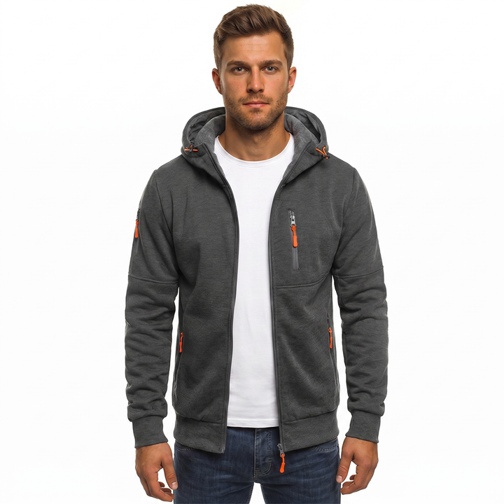 Men's Zip Up Hoodie Multi Pocket Fleece Athletic Sweatshirt Jacket