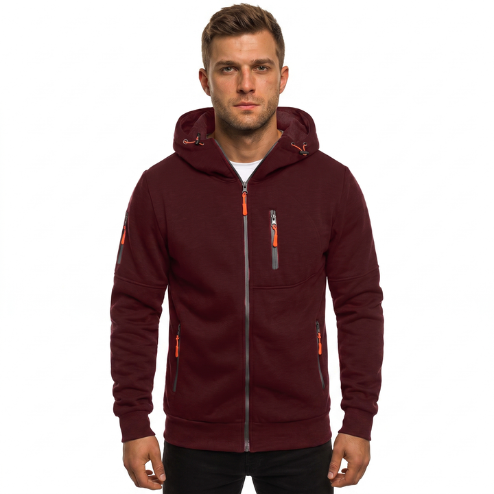 Men's Zip Up Hoodie Multi Pocket Fleece Athletic Sweatshirt Jacket
