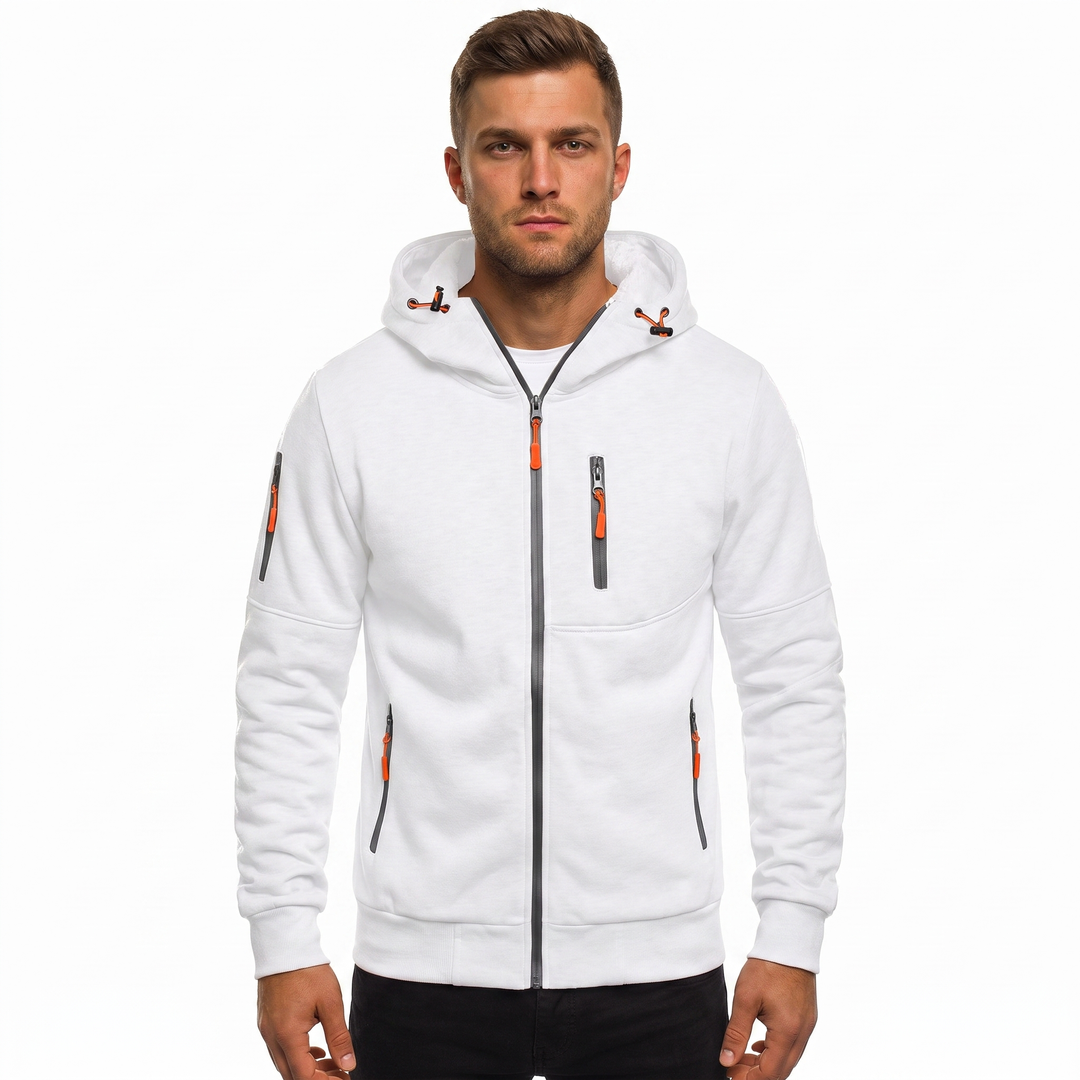Men's Zip Up Hoodie Multi Pocket Fleece Athletic Sweatshirt Jacket
