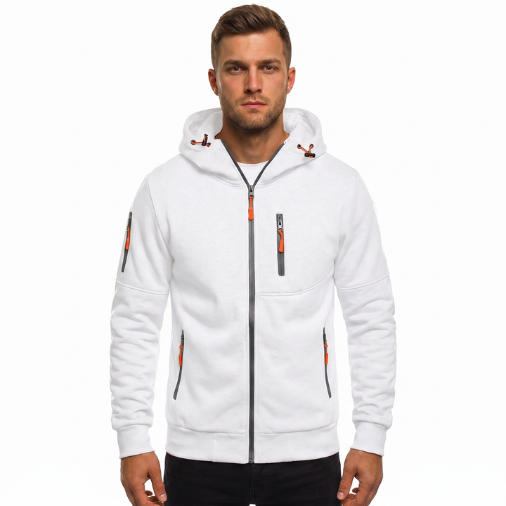 Men's Zip Up Hoodie Multi Pocket Fleece Athletic Sweatshirt Jacket