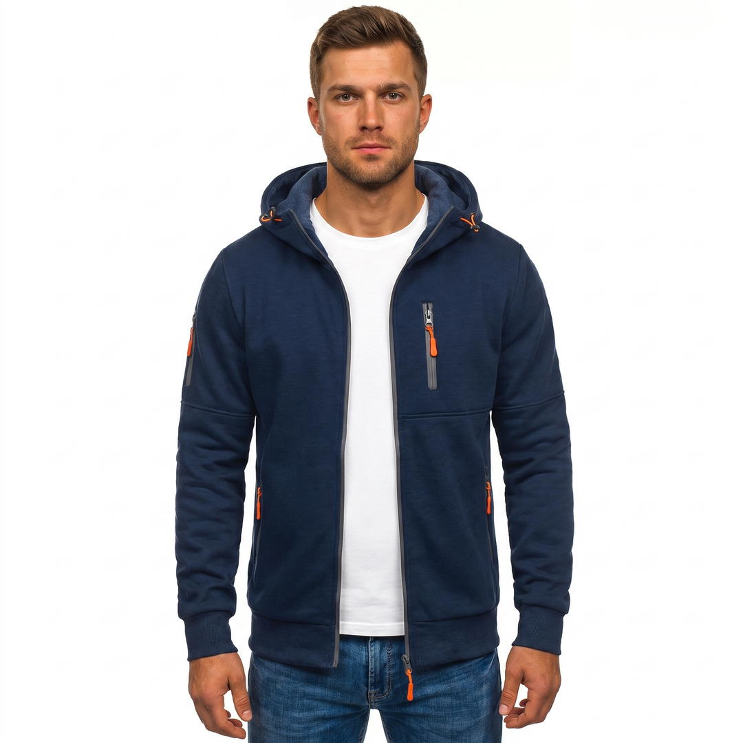 Men's Zip Up Hoodie Multi Pocket Fleece Athletic Sweatshirt Jacket