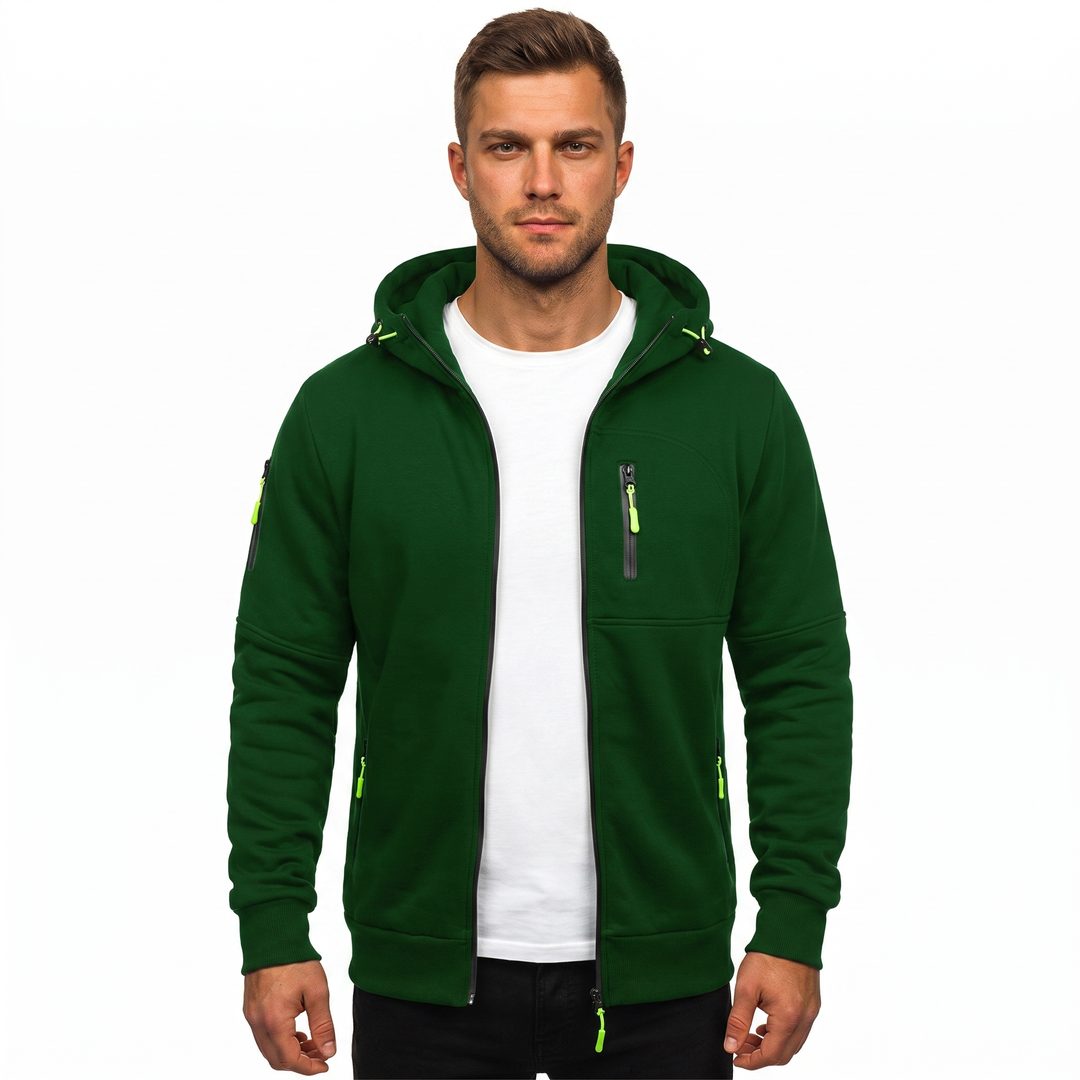 Men's Zip Up Hoodie Multi Pocket Fleece Athletic Sweatshirt Jacket