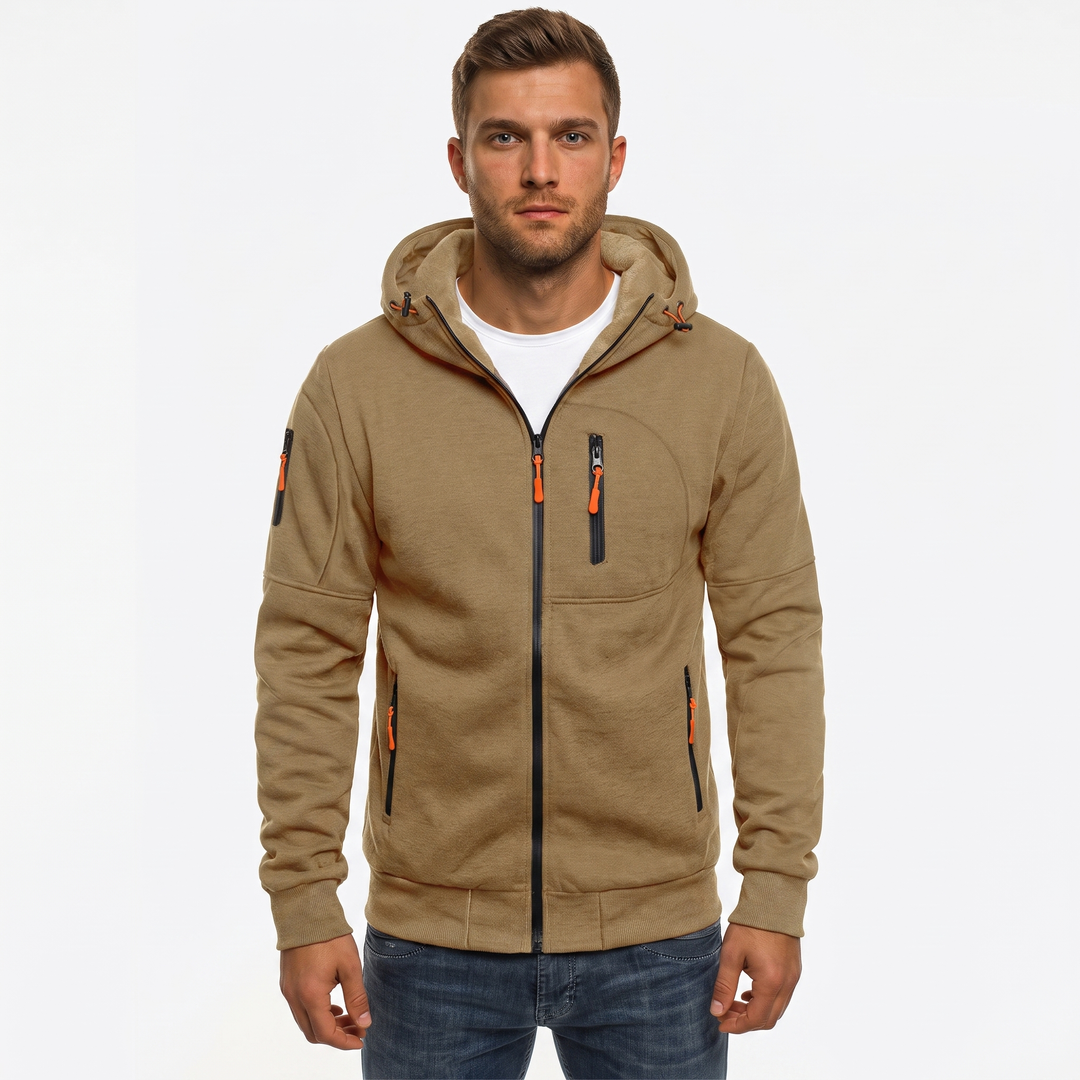 Men's Zip Up Hoodie Multi Pocket Fleece Athletic Sweatshirt Jacket
