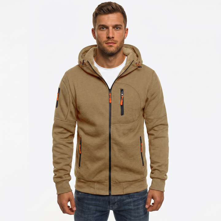 Men's Zip Up Hoodie Multi Pocket Fleece Athletic Sweatshirt Jacket