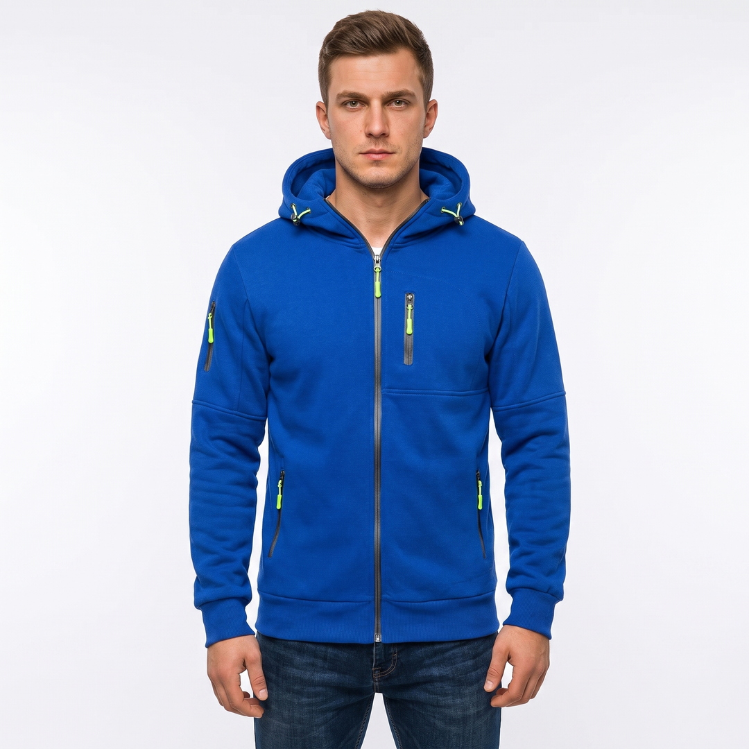 Men's Zip Up Hoodie Multi Pocket Fleece Athletic Sweatshirt Jacket