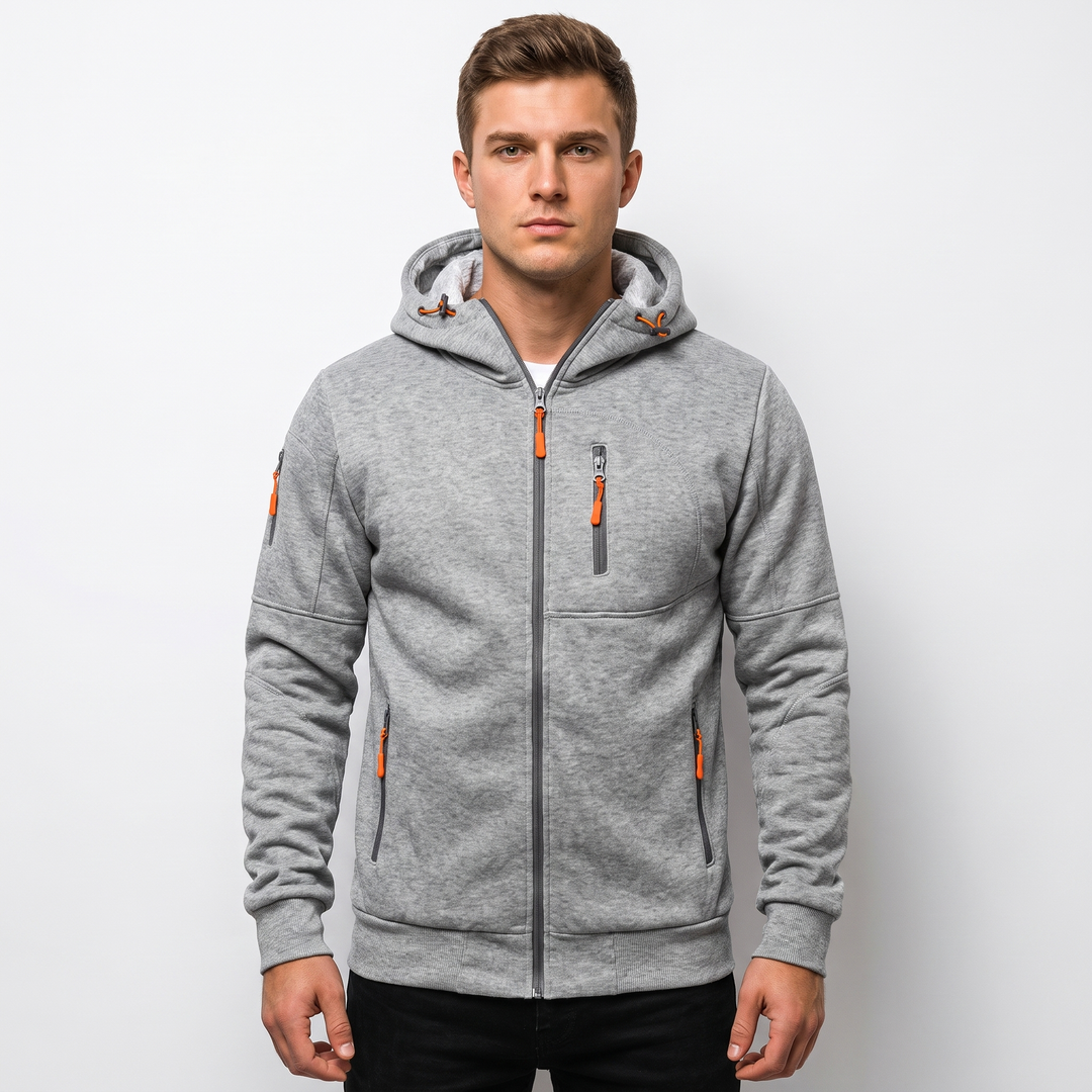 Men's Zip Up Hoodie Multi Pocket Fleece Athletic Sweatshirt Jacket