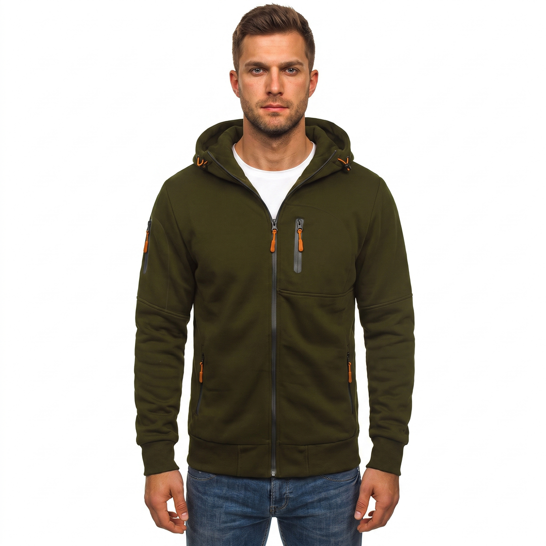 Men's Zip Up Hoodie Multi Pocket Fleece Athletic Sweatshirt Jacket