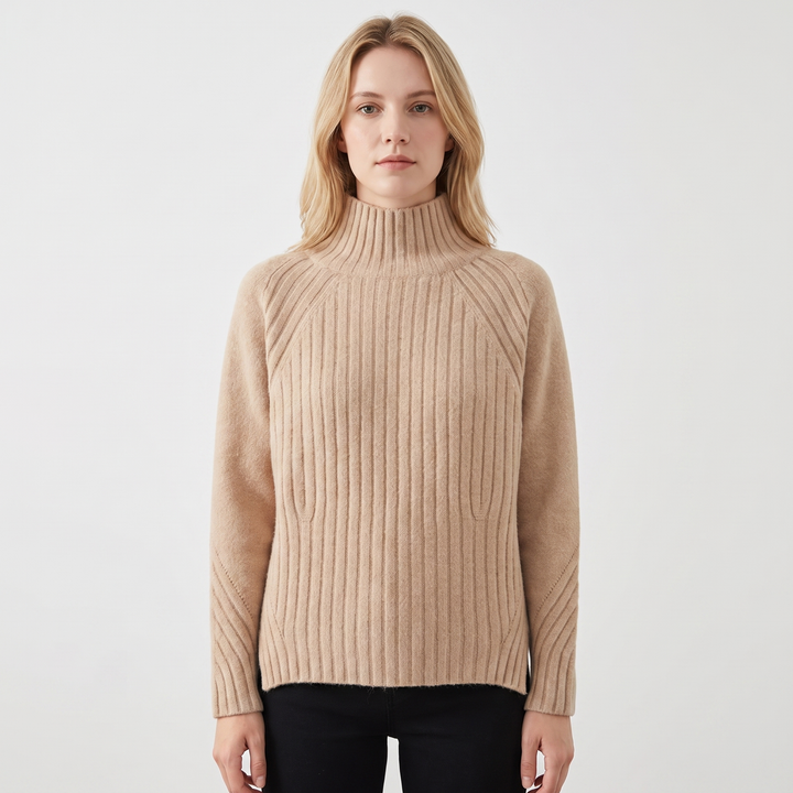 Women's Ribbed Knit Sweater Mock Neck Long Sleeve Pullover