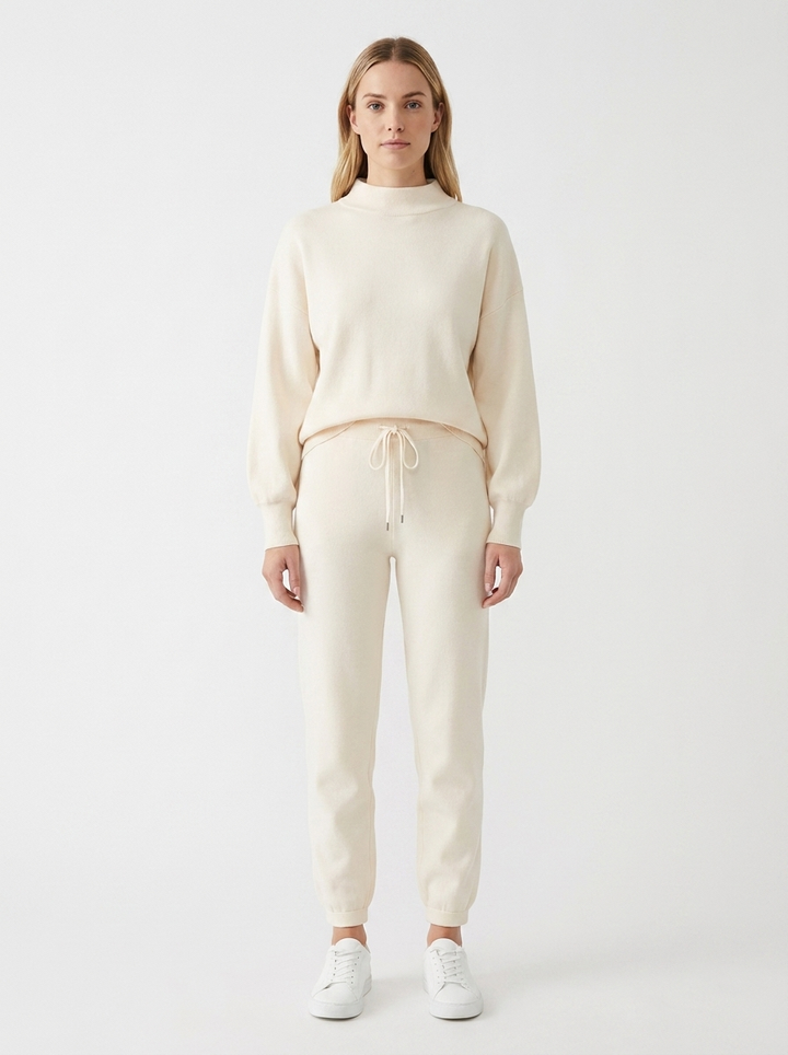 Women's Two-Piece Lounge Set Balloon Sleeve Top Drawstring Pants