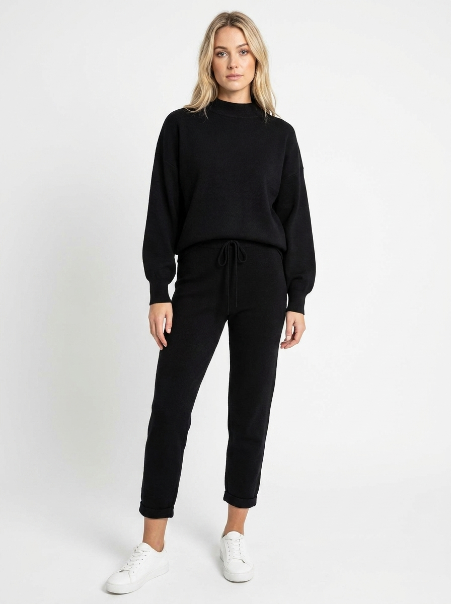 Women's Two-Piece Lounge Set Balloon Sleeve Top Drawstring Pants