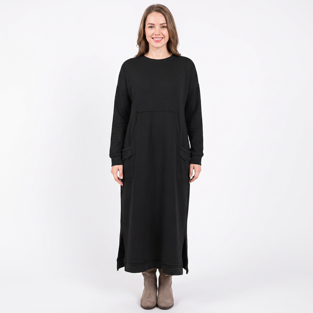 Women's Maxi Hoodie Dress Long Sleeve Fleece Sweatshirt Dress