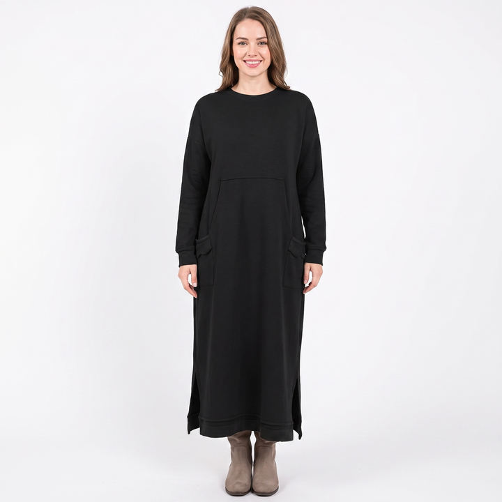 Women's Maxi Hoodie Dress Long Sleeve Fleece Sweatshirt Dress