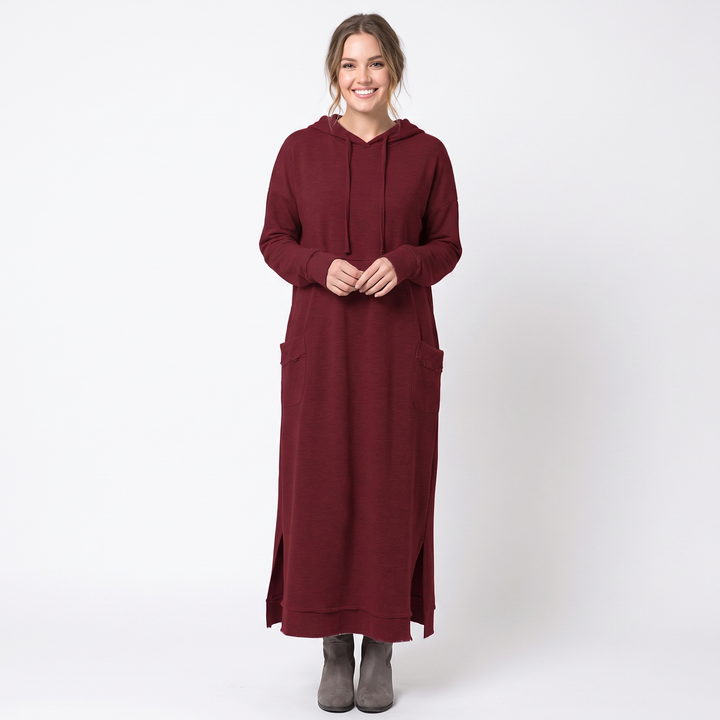 Women's Maxi Hoodie Dress Long Sleeve Fleece Sweatshirt Dress
