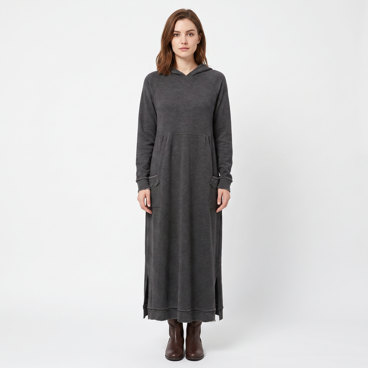 Women's Maxi Hoodie Dress Long Sleeve Fleece Sweatshirt Dress